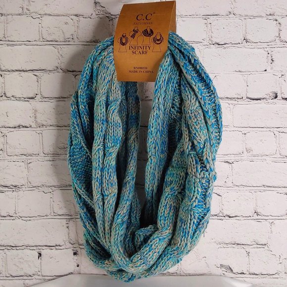 'C.C BEANIE 'INFINITY' SCARF MARBLED TEAL FULL WRAP - Picture 2 of 15